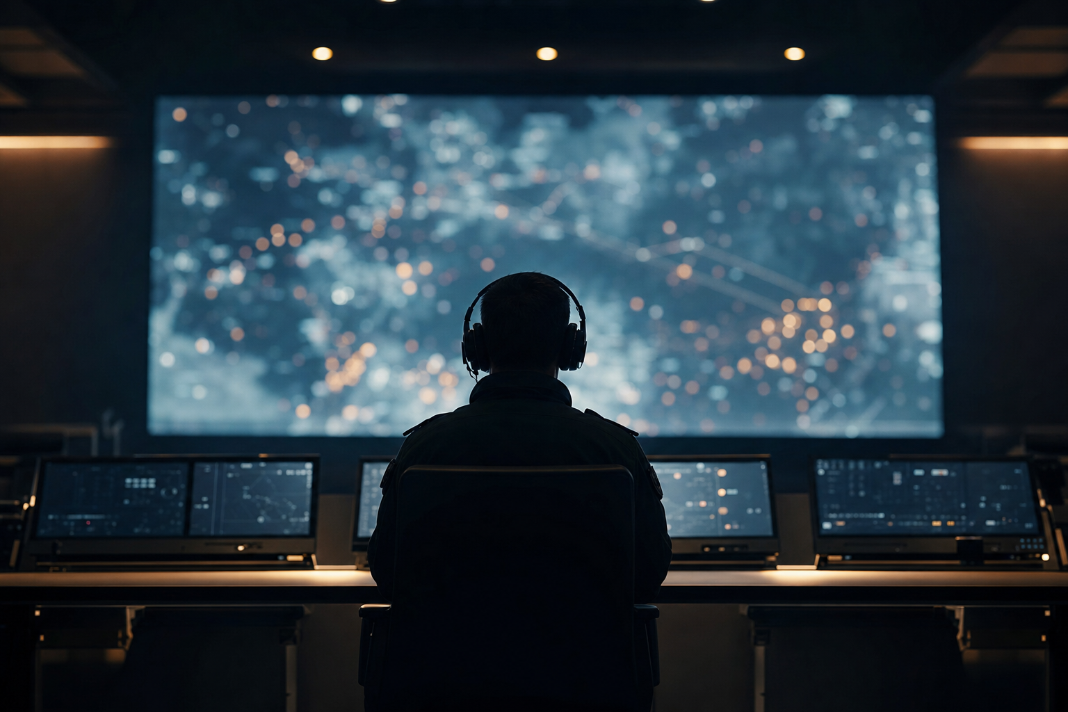 Defence operations centre with analyst at console