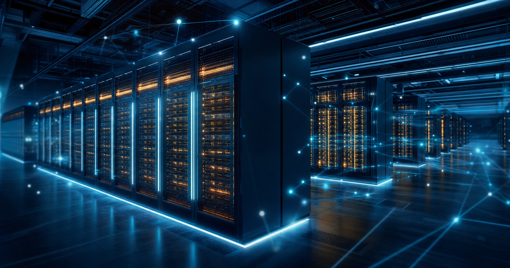 Secure sovereign AI data centre with glowing server racks